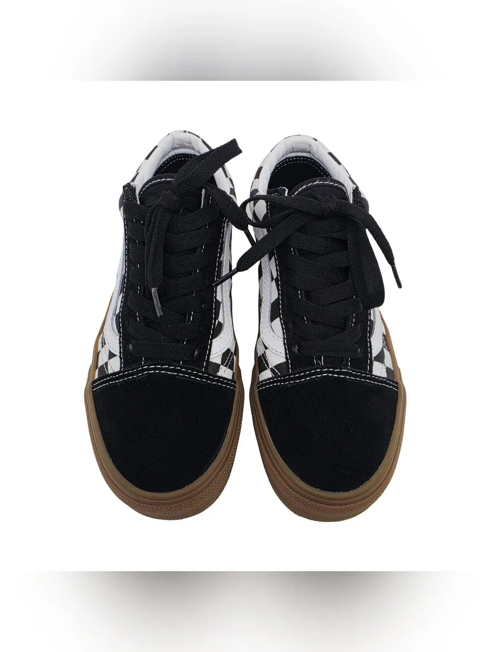 VANS Old Skool Checker Black White Gum Canvas Suede Sneakers Big Kids 4M, 5.5W